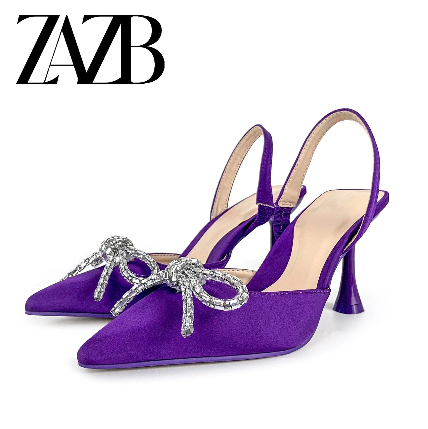 35 / Purple ZAZB brand custom leather high heels shoes for women sandals Slim sexy wedding bride elegant ladies and chaussures pour femmes