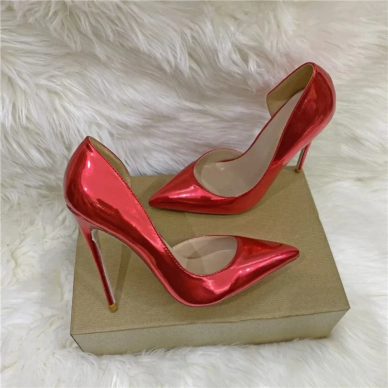 35 / red 10cm PDEP wholesale point toe patent leather side-empty  women high heels  pointed stiletto thin heels women 2023 luxury shoes