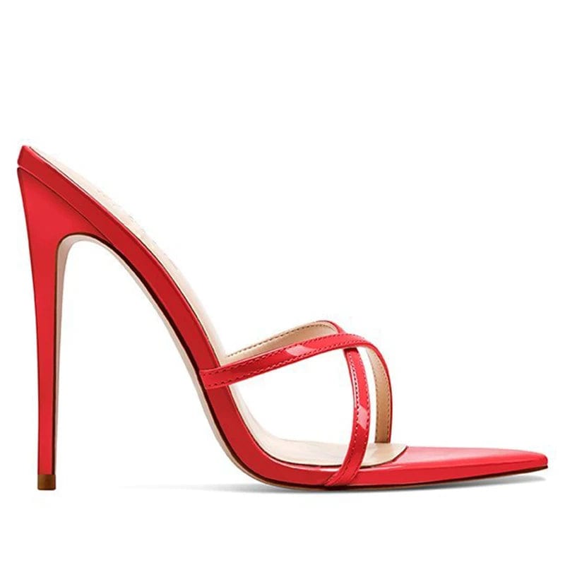 35 / Red Pointed toe Stiletto High Heels Strappy Mules Large Size Heeled Sandals for Women