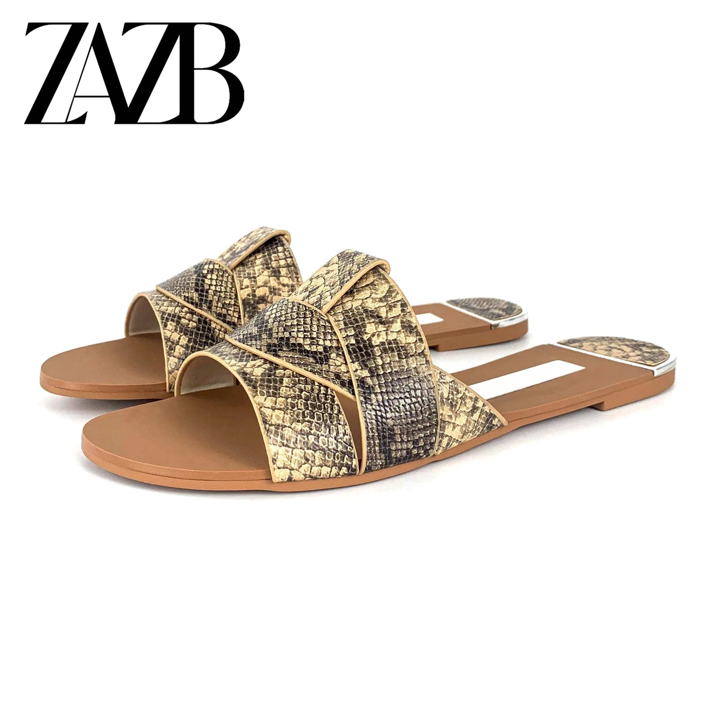 35 / serpentine color ZAZB Summer New Exquisite Flat Sandals Women's Head Roman Flat Slippers