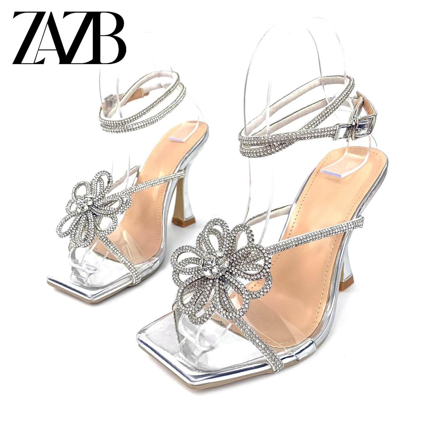 35 / silver New blue strap bright high-heeled sandals drill press strap high-heeled sandals