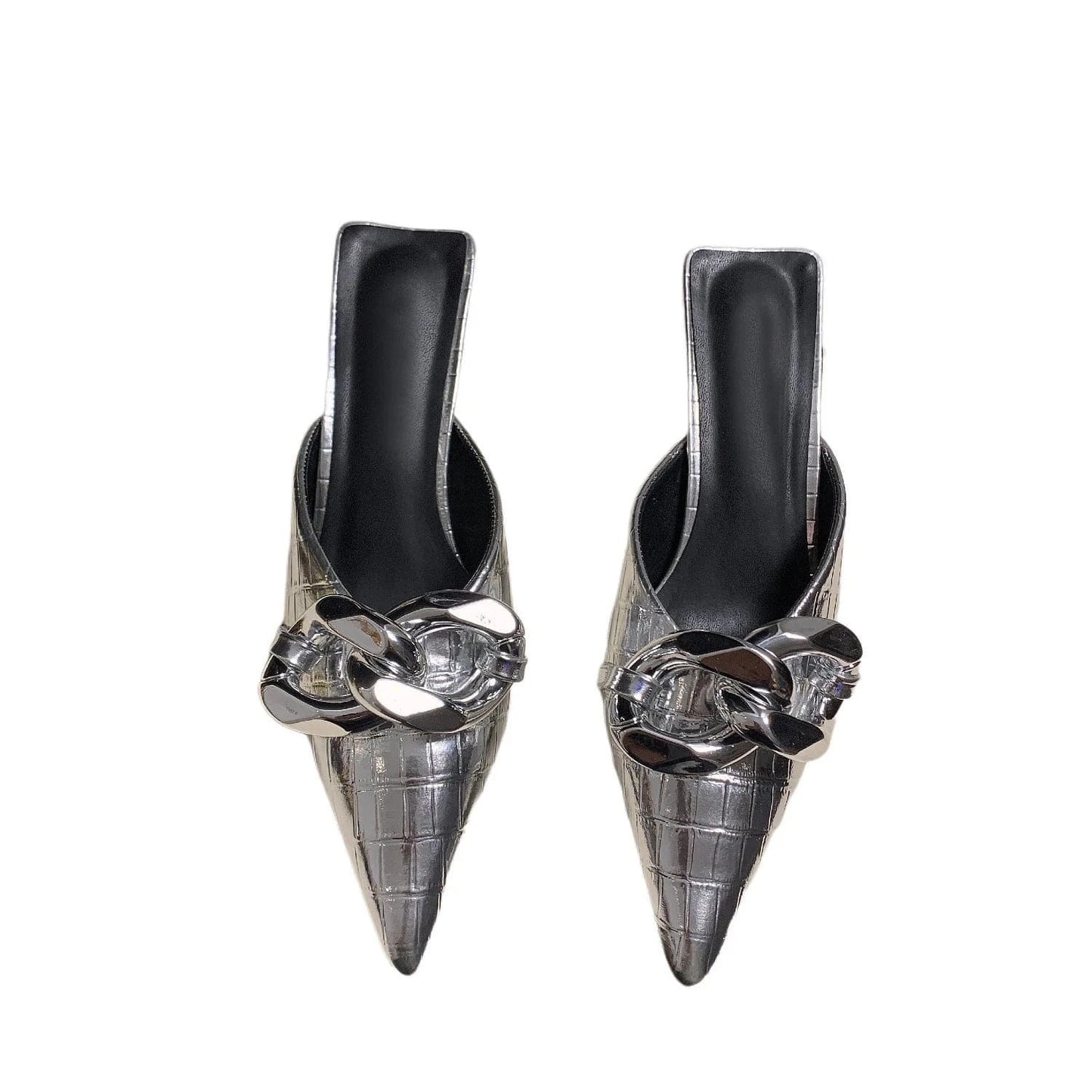 35 / silver Summer metal buckle decoration with special stone pattern Pu pointed Baotou stiletto slippers