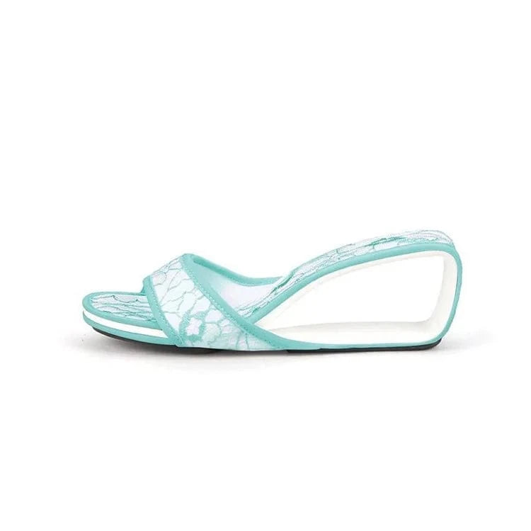 35 / Sky Blue 6cm Slippers Women Casual Floral Decor Wedge Heels Sandals Round-toe Open-toe High Heel Sandals For Ladies Outdoor Shopping Slippers