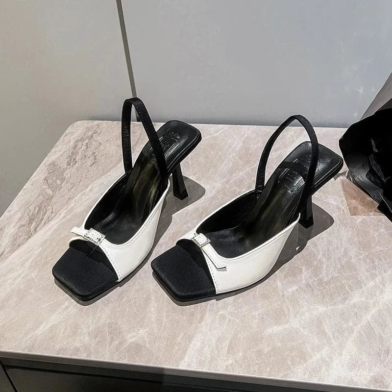 35 / White Dropshipping Custom Logo Fashion Trend Women`s Thin High Heels Open Square Toe Pumps Ankle Strap Heeled Sandals