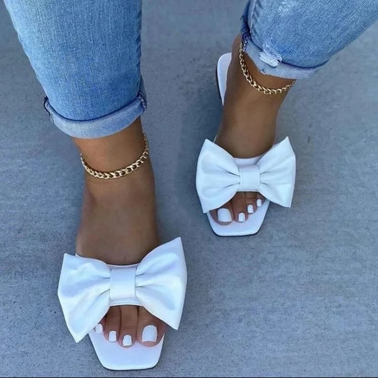 35 / White Fashion Women Shoes Summer Lady's Open Toe Sandals Women's bowknot Flat Casual slipper Outdoor Beach Female Flip Flops