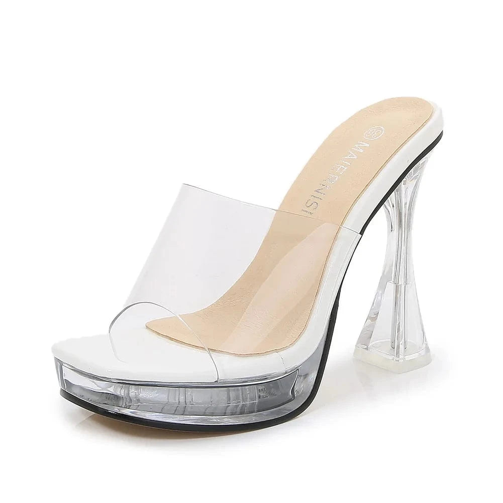 35 / White PDEP nightclub transparent fish mouth block heel platform stripper high heels catwalk  women's sandals dancing shoes