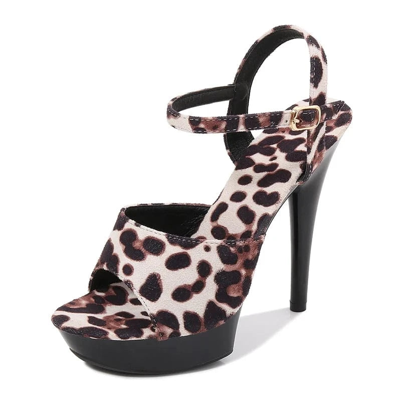 35 / White Summer Shoes Heels Stilettos 13 CM Strippers High Heels Suede Leopard Sandals for Women and Ladies