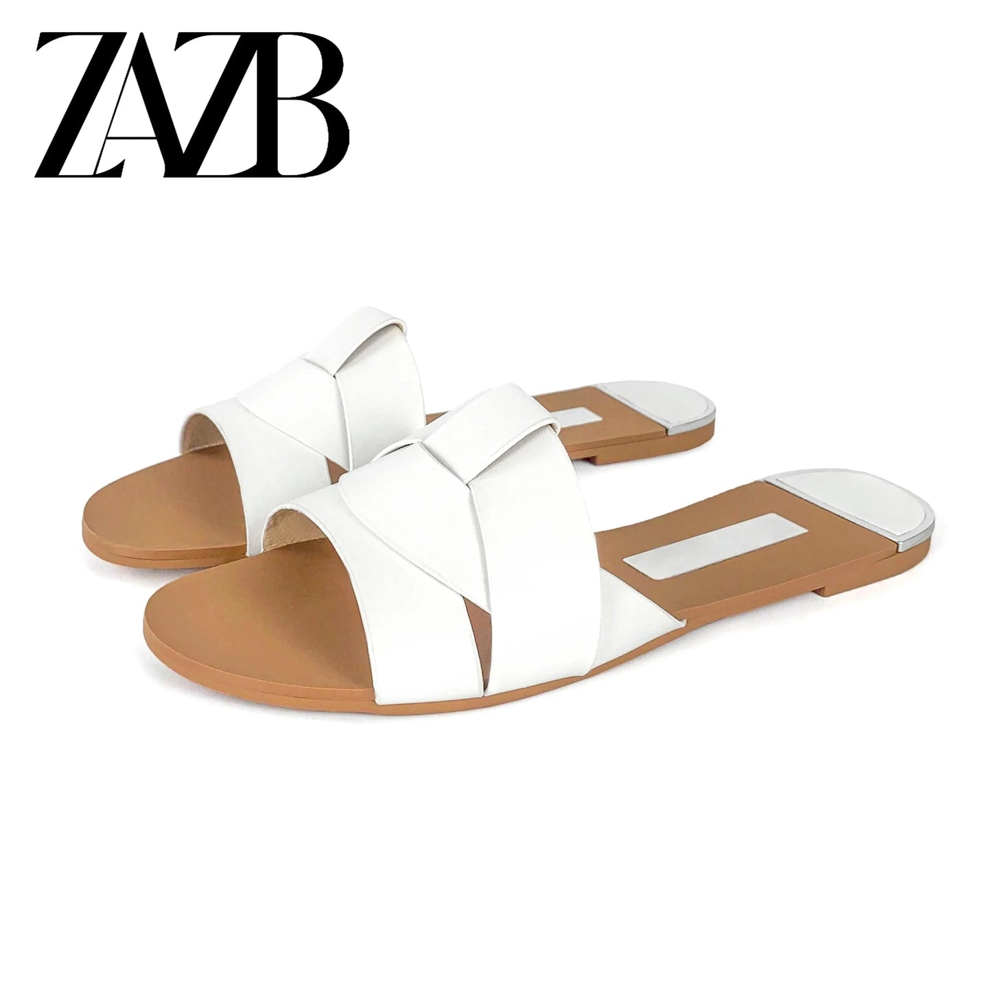 35 / White ZAZB Summer New Exquisite Flat Sandals Women's Head Roman Flat Slippers