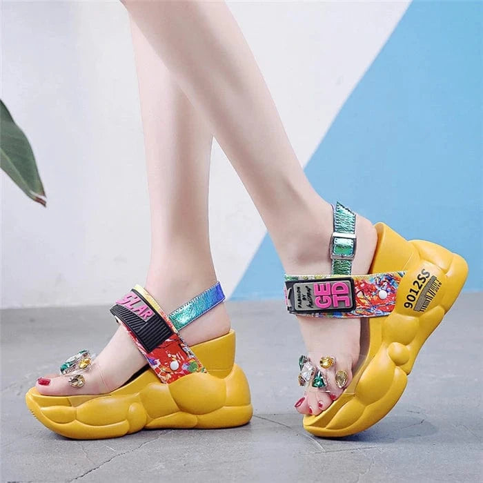 35 / Yellow higher High quality cute sandal female shoes sandal for girl women slides footwear ladies
