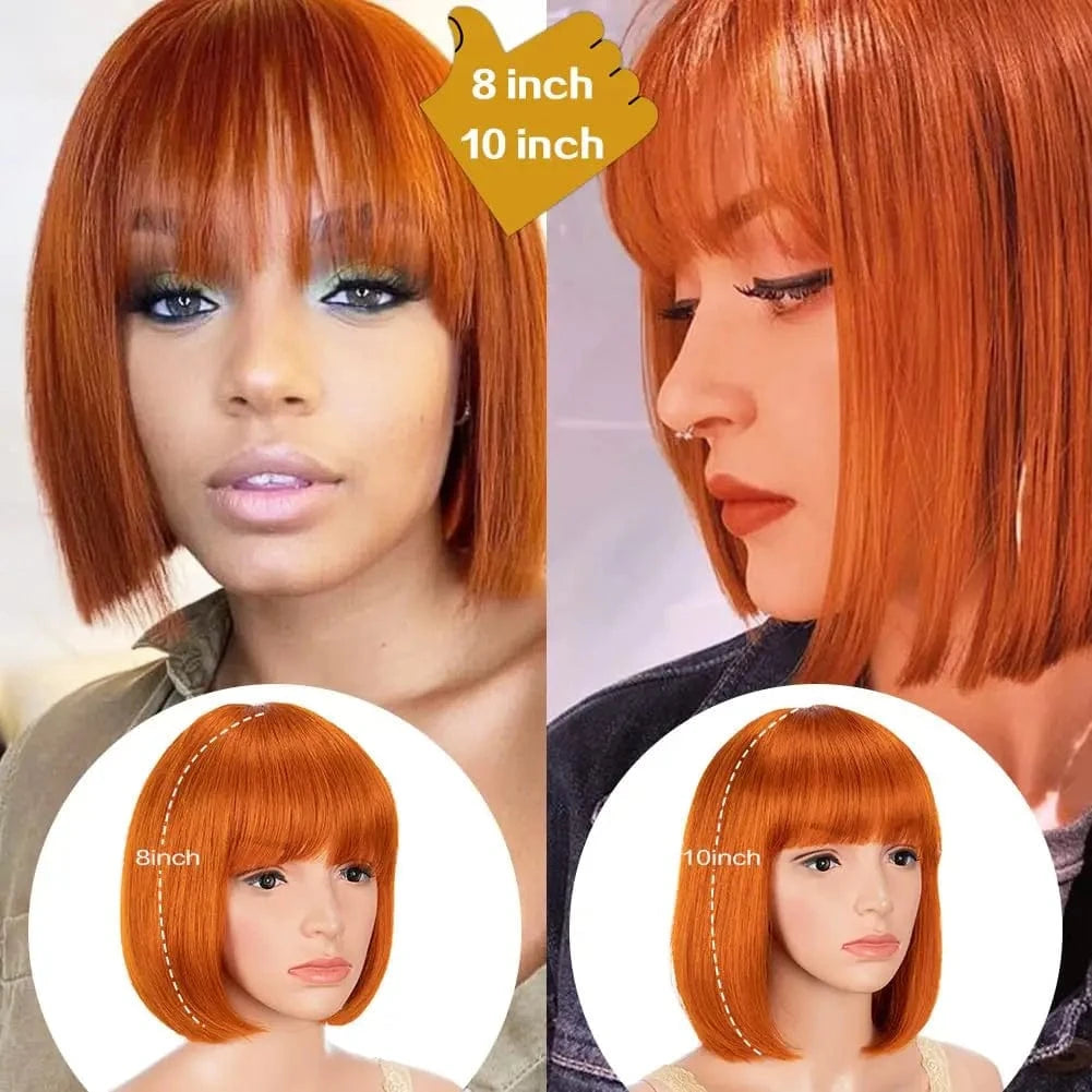 #350 / 8 Inches #99J Color Straight  Hair Machine Made Wig 100% Remy Human Hair Glueless Wig 180% Density Brazilian Hair