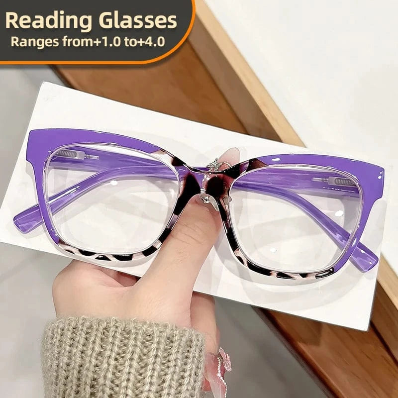 350 / Purple New retro classic square-framed reading glasses with gradient color matching, trendy and fashionable reading glasses