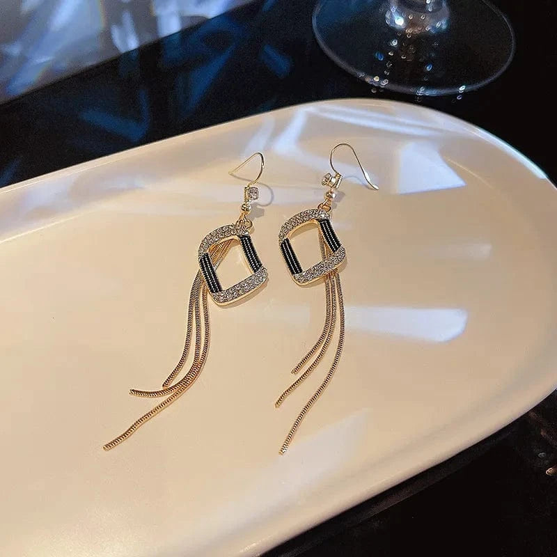 356 Gold s925 silver needle boom earrings female personality Korean Dongdaemun long tassel earrings retro pearl earrings