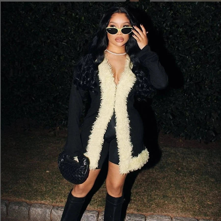 35927 Fashion Fleece Coat Lounge Wear Casual Jacket Women 2023 Fall