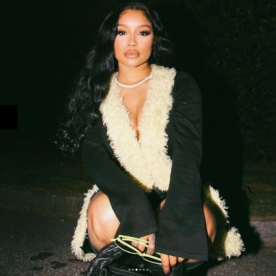 35927 Fashion Fleece Coat Lounge Wear Casual Jacket Women 2023 Fall