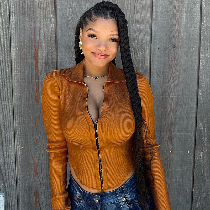 35975 Fall 2023 Lapel Buckle Shirt Ladies Elegant Streetwear Women Top