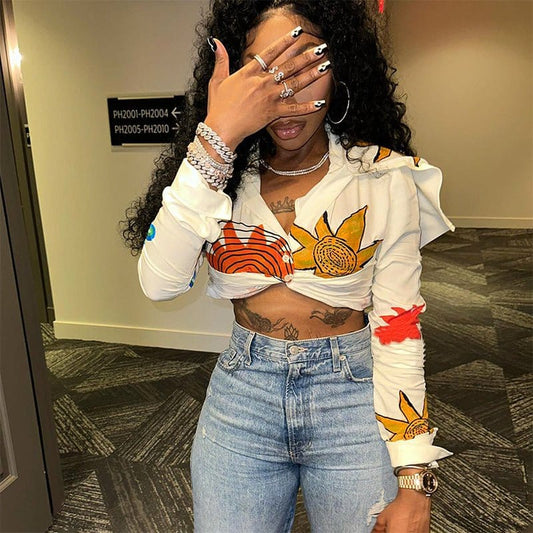 35999 Print Triangular Scarf Shawl Match Shirt Ladies Elegant Streetwear Women Top