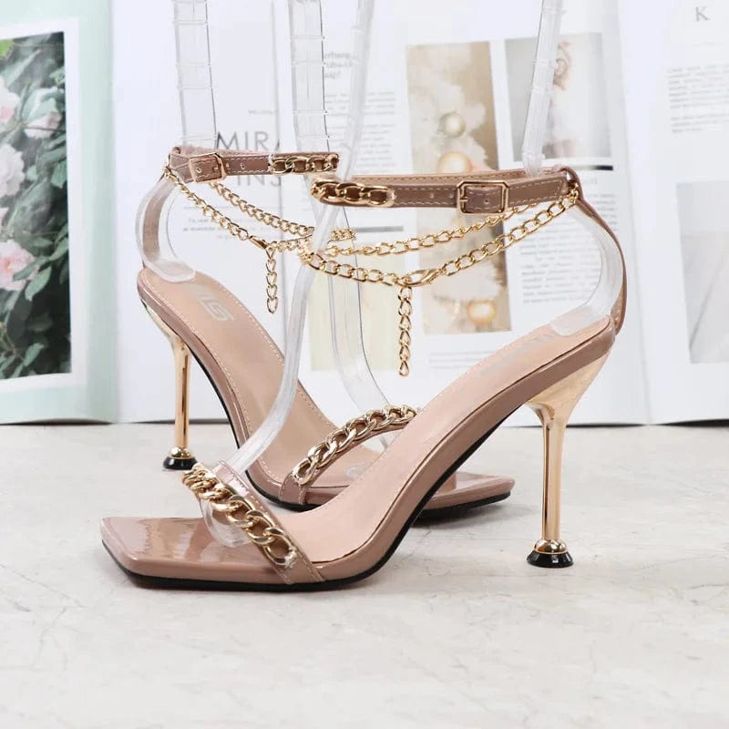 36 / Apricot New Female Summer High Heels Stilettos Women Peep-toe Ankle Strap Fashion Sandals Outside Banquet Ladies Dress Shoes
