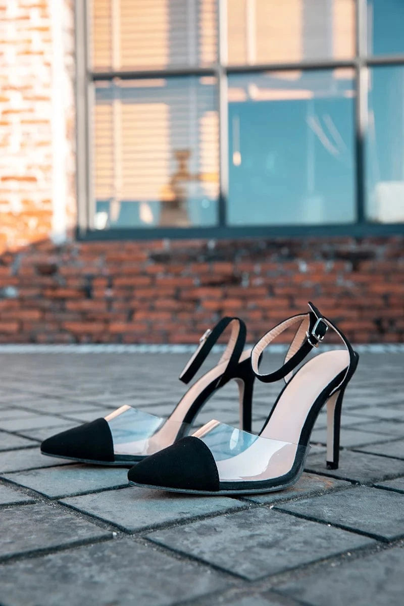 36 / Black 2022 European and American new pointed PVC suede shallow mouth women's thin high heels 9.5cm high heels