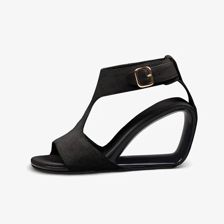 36 / Black 9cm Women Casual Sandals Versatile T-strap Open-toe Mujer Shoes Hollow Out Ankle Strap High Heel Sandals For Ladies Dating Sandalias