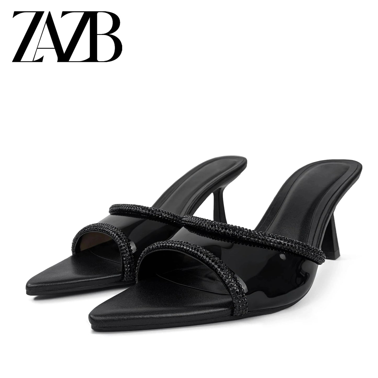 36 / Black Custom Black transparent leather high heels shoes sandals women and ladies femmes chaussures pour femmes wedding for bride