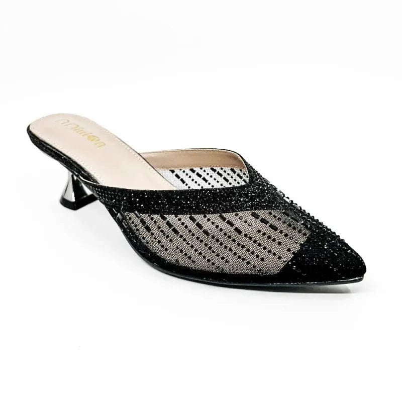 36 / Black Dropshipping Custom Logo 2024 New Women's Fashionable Black Mesh Stiletto Heeled Sandals Sexy Pointed Toe High Heels Shoes