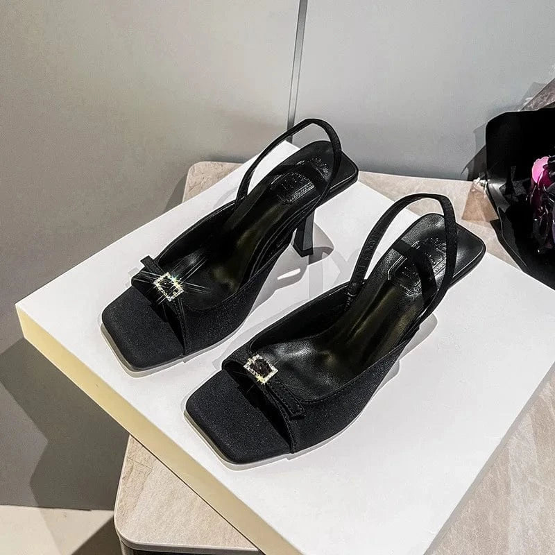 36 / Black Dropshipping Custom Logo Fashion Trend Women`s Thin High Heels Open Square Toe Pumps Ankle Strap Heeled Sandals
