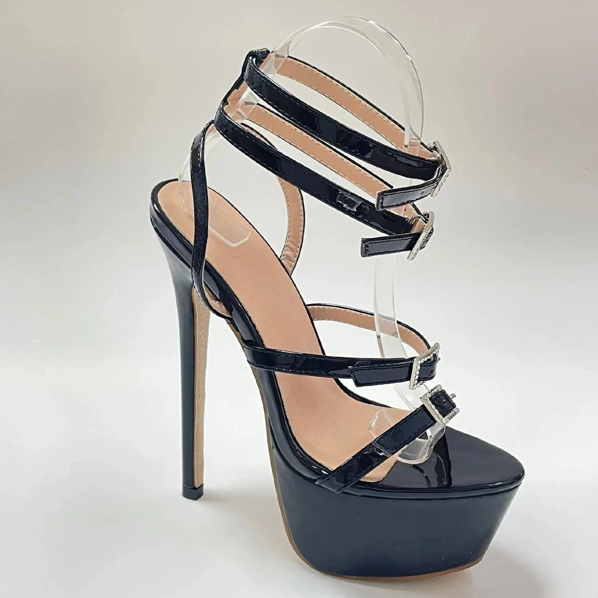 36 / Black Model Dress Shoes Sexy Nightclub Large Size Platform Women Heeled sandals|lace up Stiletto Patent Leather Ankle Strap Sandals