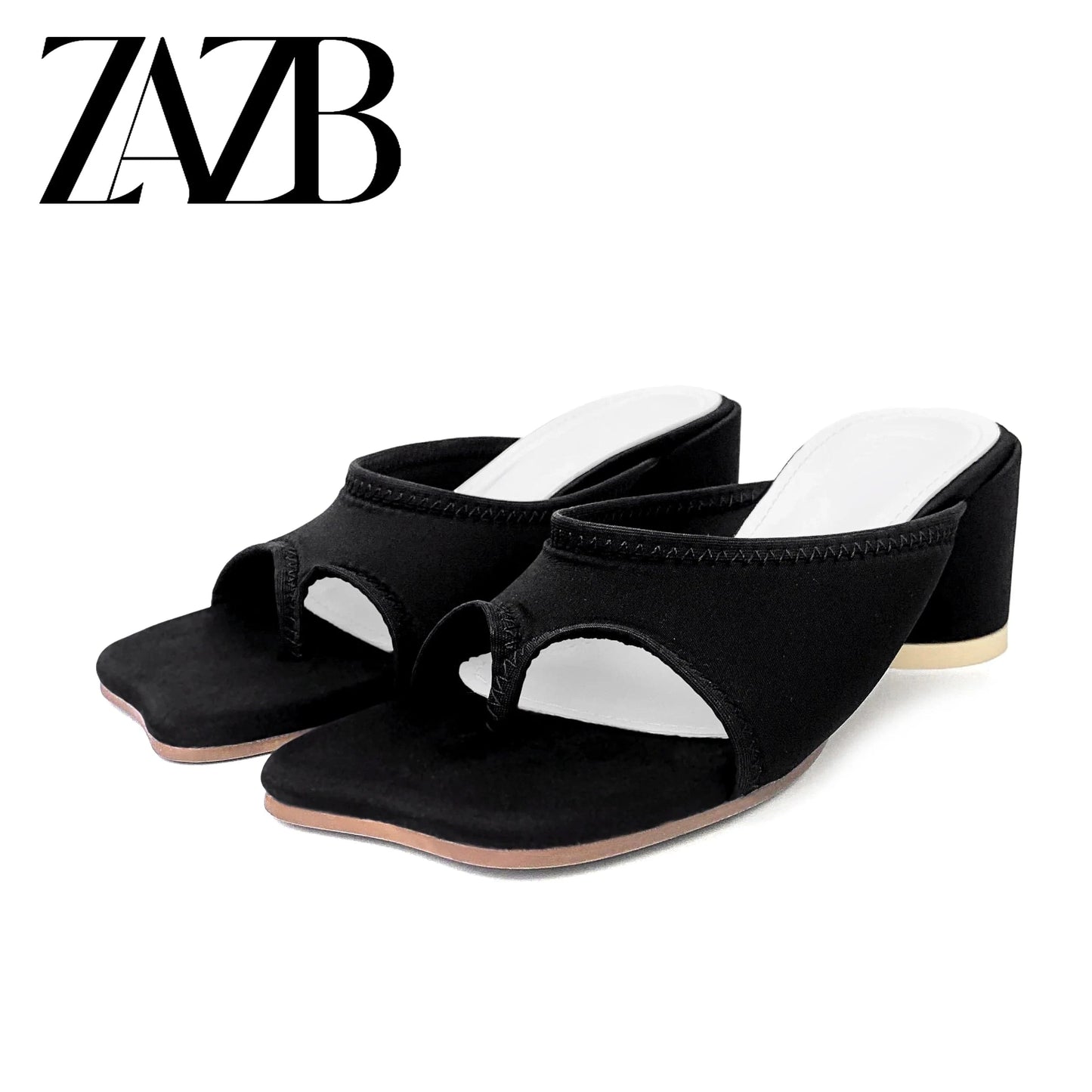 36 / Black ZAZB New Summer Customized Women's Shoes Open Toe Square Heel Slippers Medium Heel Women's High Heel Sandals