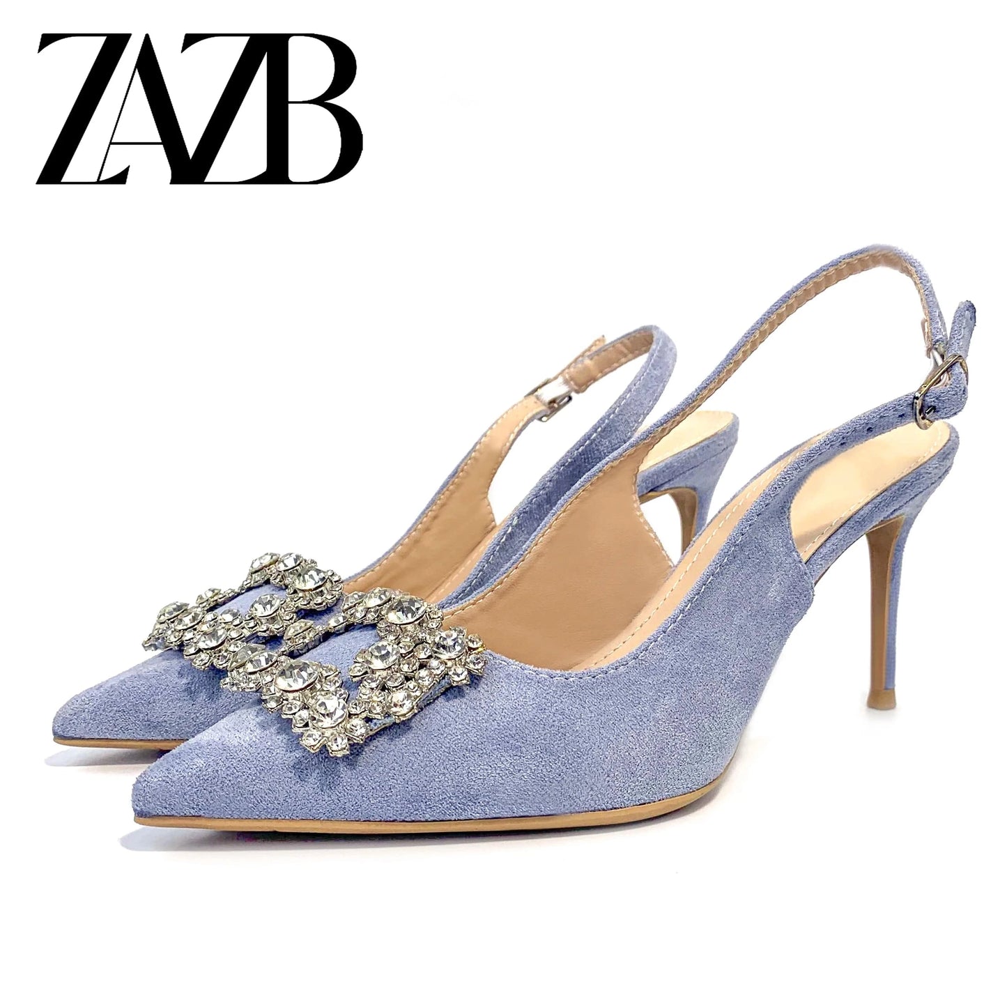 36 / Blue Luxury Custom grace Pointed head for ladies high heel shoes women sandals rhinestone heels fashion stiletto party Pumps