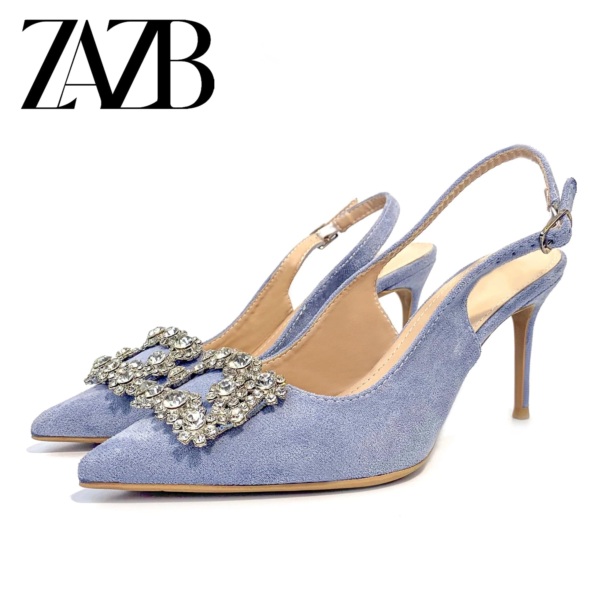 36 / Blue Luxury Custom grace Pointed head for ladies high heel shoes women sandals rhinestone heels fashion stiletto party Pumps