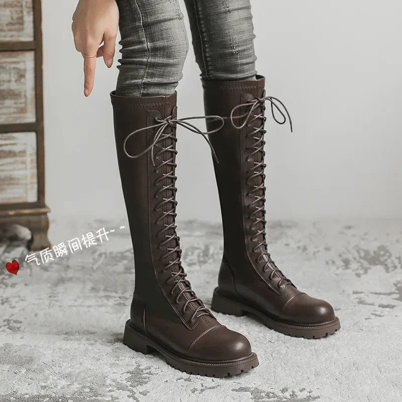 36 / Brown New Autumn Winter Women Platform Boots Round-toe Slim Fit Ladies Knee Length Boots Sexy Party Dress Long Boots Female