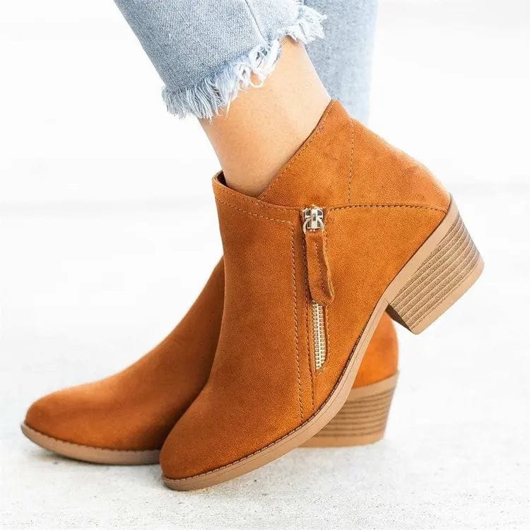 36 / Brown New style women chunky heel  ladies short boots side zipper suede casual boots winter boots for women