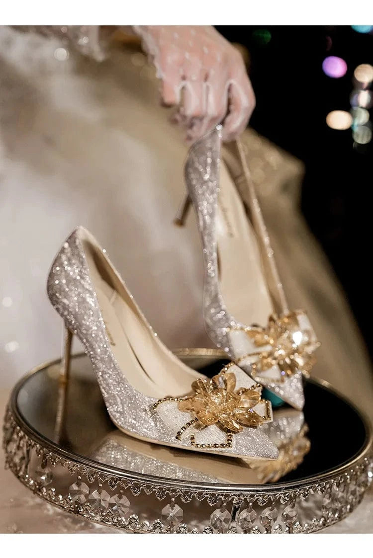 36 / champagne 6cm PDEP 2023 champagne new bridal shoes women wedding shoes with stiletto thin heels point toe crystal bridesmaid high heels