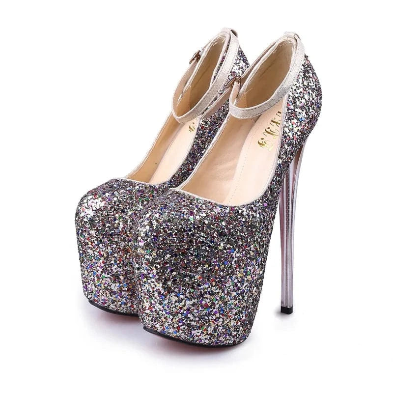 36 / Colored gold Trendy Ankle Strap Stilettos 19 CM Sexy Platform Shoes Women Heels Pumps Big Size Pole Dance High Heels Shoes