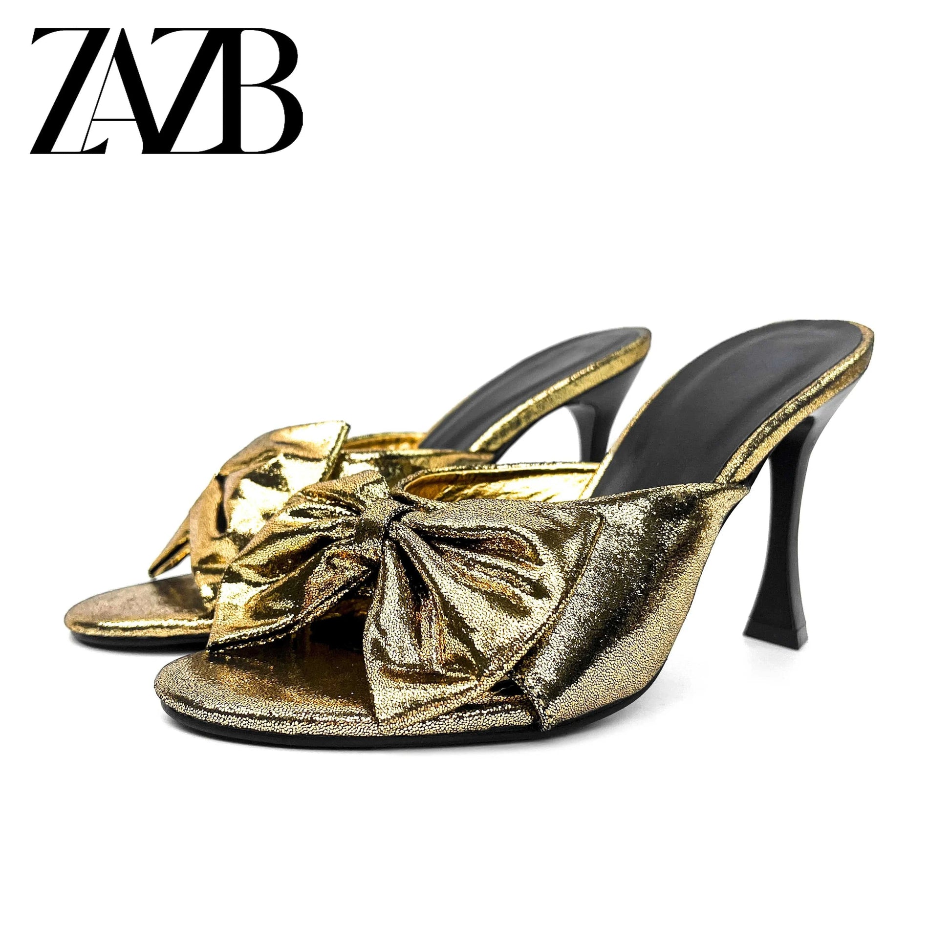 36 / Gold ZAZB Fashion Customized Designer Shoes Women's Bow High Heel Slippers Luxury Slippers Women's