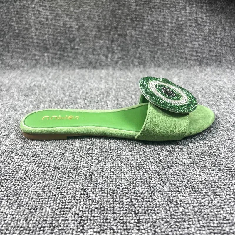 36 / Green Dropshipping Custom Logo Cute Design Ladies Flat Slippers Outdoor Non-slip Casual Slides Slippers for Women