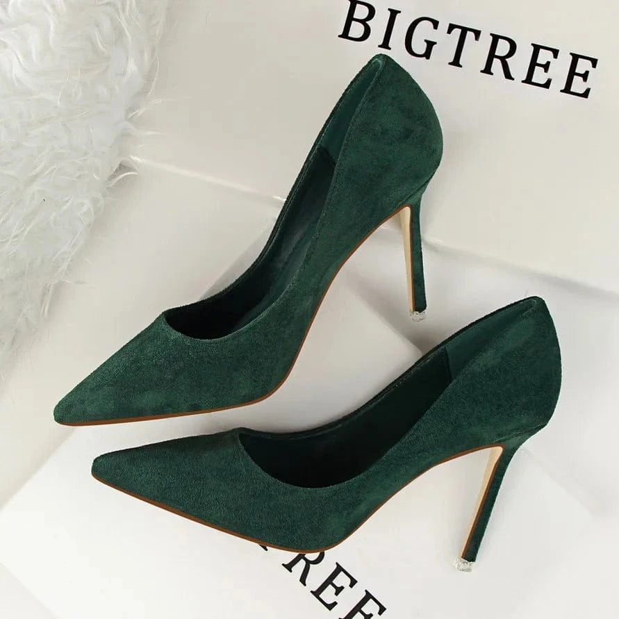 36 / Green Suede Leather Pointed Toe Pumps Sexy Ladies Office Court Shoes Stiletto Thin High Heels sexy high heels slippers