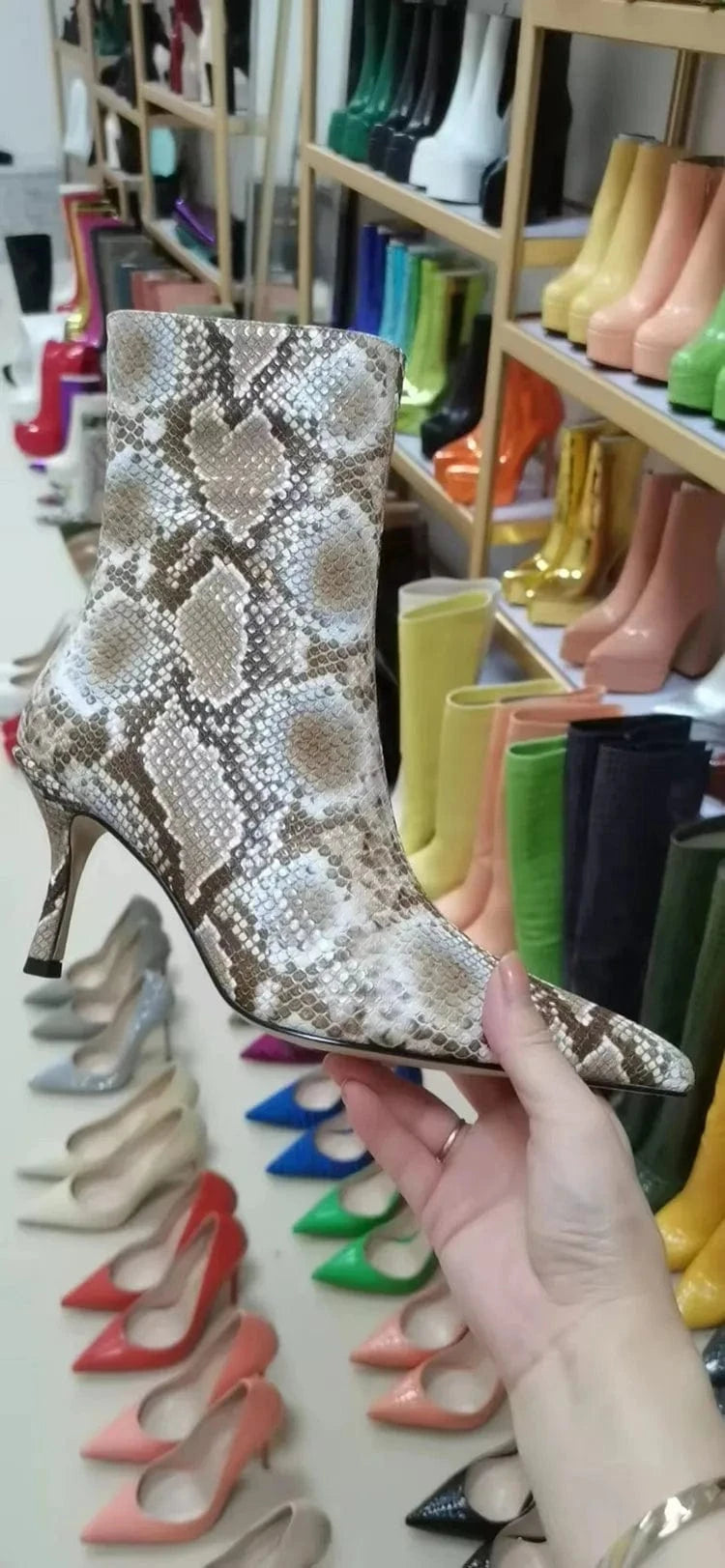 36 / Grey Bottes Femme Fashion Designer Embossed Pu Ladies Pointy Toe Thin Heel Short Boots Women Kitten Heel Ankle Booties