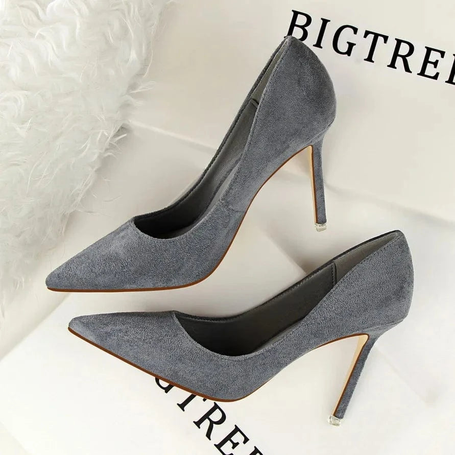 36 / Grey Suede Leather Pointed Toe Pumps Sexy Ladies Office Court Shoes Stiletto Thin High Heels sexy high heels slippers