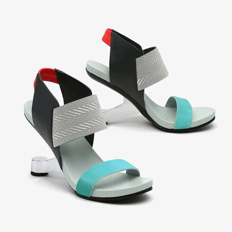 36 / Light Blue Women Casual Sandals Fashion Color Patchwork Roman Zapatos De Mujer T-strap Ankle Strap High Heel Sandals Ladies Party Sandalias