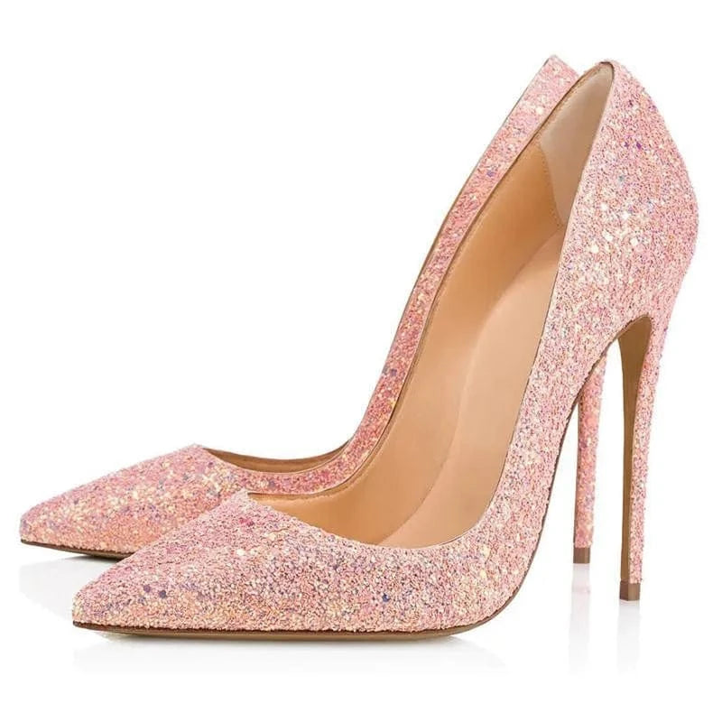 36 / Light Pink Chaussures Femmes Zapatos De Mujer Women Sexy Classic Glitter Bridal Shoes Pointy Toe 12cm High Heels Ladies Stiletto Pumps
