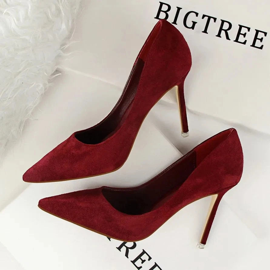 36 / maroon Suede Leather Pointed Toe Pumps Sexy Ladies Office Court Shoes Stiletto Thin High Heels sexy high heels slippers