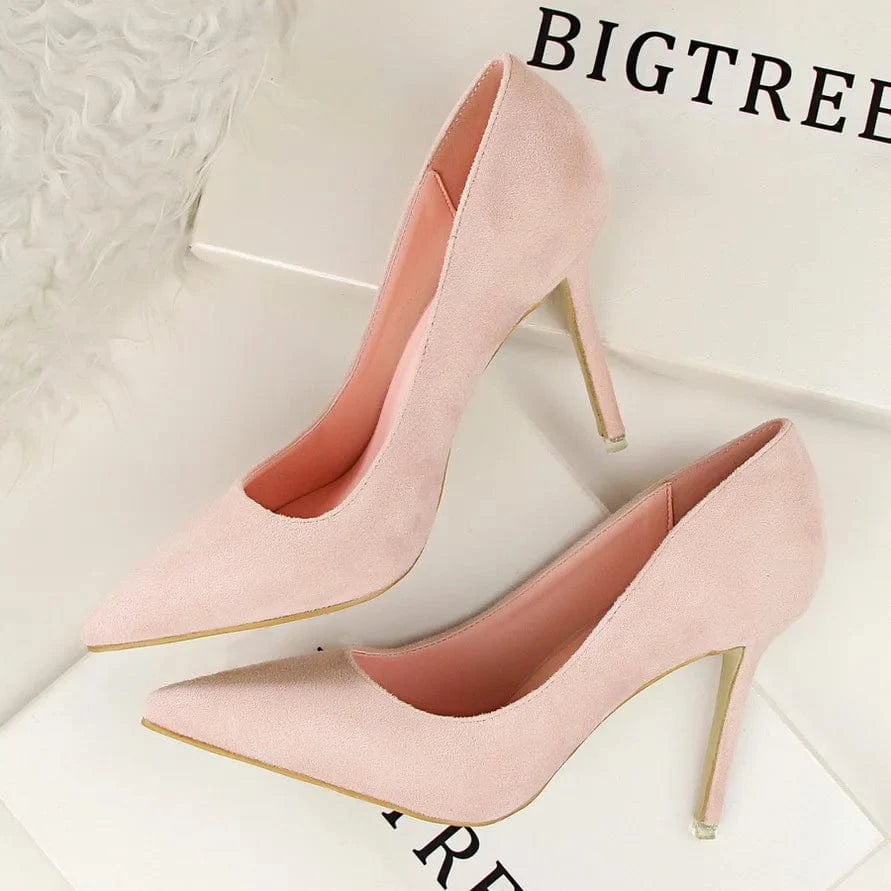 36 / Pink Suede Leather Pointed Toe Pumps Sexy Ladies Office Court Shoes Stiletto Thin High Heels sexy high heels slippers