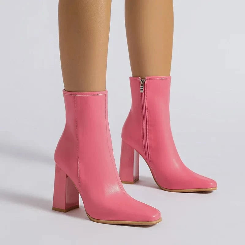 36 / Pink trend large size women's short boots block clumsy heels shoes for ladies autumn winter pink over the knee boots for women ladies