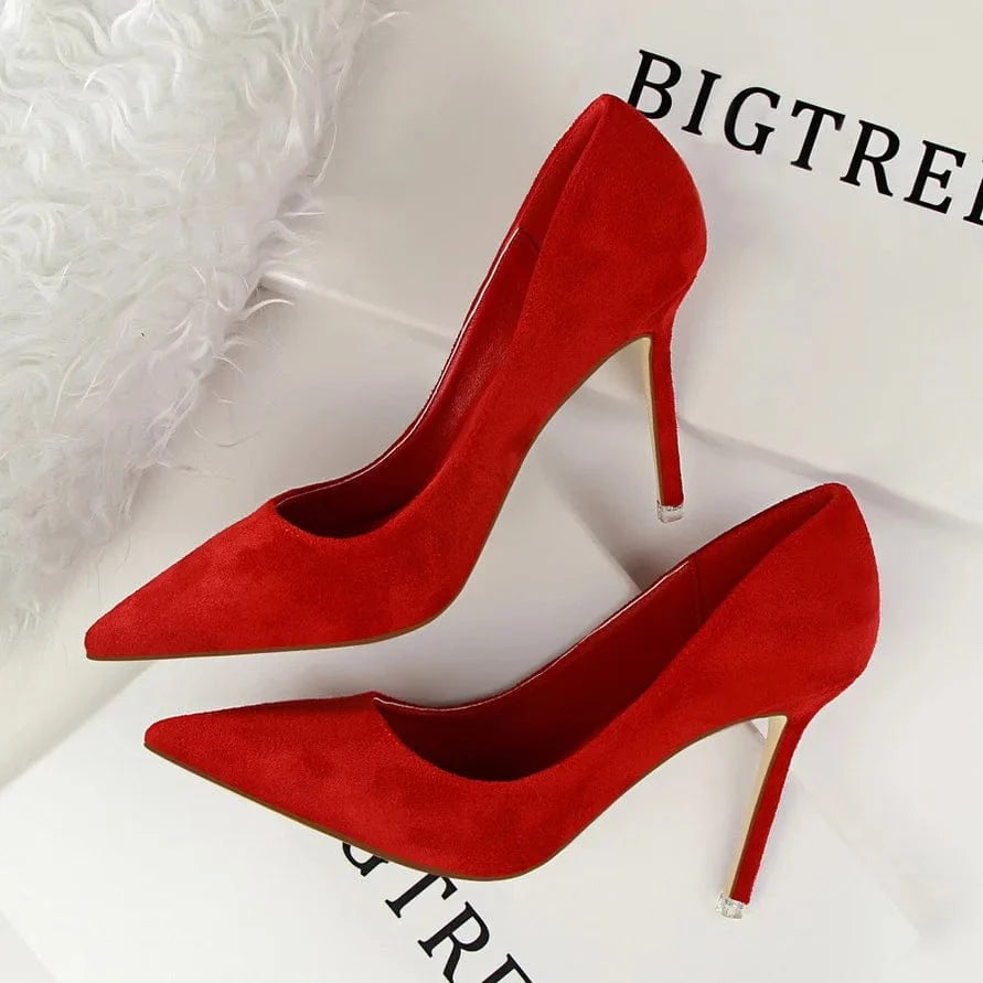 36 / Red Suede Leather Pointed Toe Pumps Sexy Ladies Office Court Shoes Stiletto Thin High Heels sexy high heels slippers