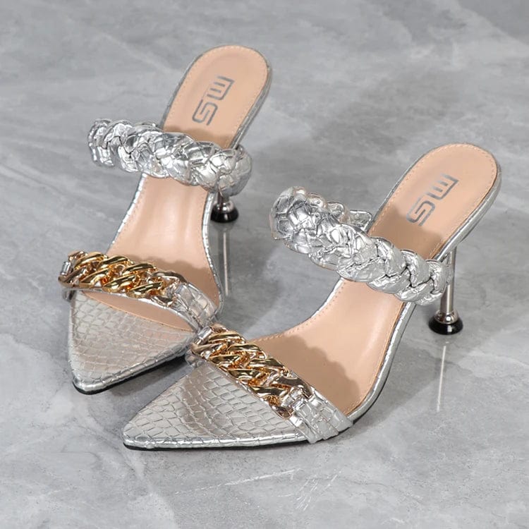 36 / silver Fashion Summer High Heel Women Designer Ladies Slippers Other Heeled Trendy Shoes Sandals For Women And Ladies 2022 female