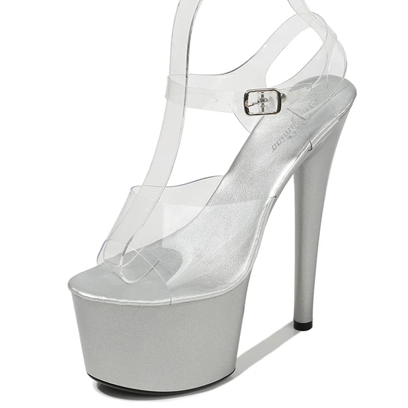 36 / silver New Style Ladies High Heels 17 CM Stripper Platform Sandals for Pole Dance Summer Sexy Heels with PU Insole and ABS Outsole