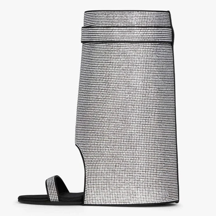 36 / silver UBILILIA Ladies designer high heels Overlay shiny midi Boots peep toe genuine Leather wedge Heels Women rhinestone heeled sandal