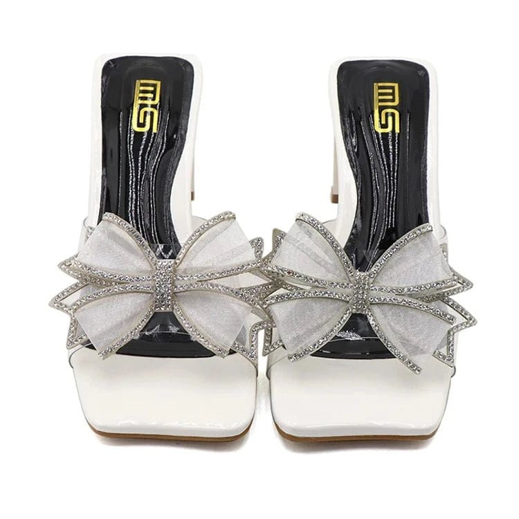 36 / White Large Size Heeled Sandals New Design For Ladies Slip On Chunky Heels Square Toe Solid Color Women High Heel Shoes
