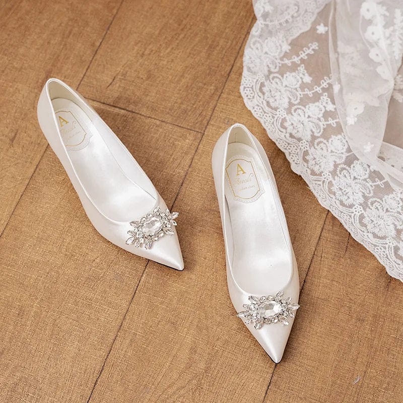 36 / White New Women Wedding Elegant Stilettos Shoes Sexy Pointed-toe Rhinestone Female Pumps Spring Autumn Ladies Heeled Sandals
